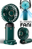 LCD Ekranlı Şarjlı El Fanı Mini Vantilatör 5 Kademe Sessiz Boyun Askılı Yeşil Fan