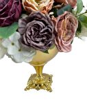 Yapay Çiçek Ve Latex Aranjmanı Döküm Ayaklı Yuvarlak Metal Gold Vazolu Masa Üstü Çiçeği Arajman 83495
