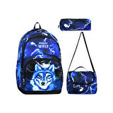 Hungry Wold Kurt Okul Çantası + Termal Beslenme + Kalemlik Kurt Çanta İlkokul Çantası Sırt Çantası
