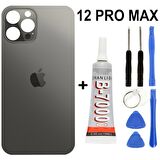 iPhone Uyumlu 12 Pro Max Arka Batarya Pil Kapağı +yapıştırıcı +tamir Set - Gümüş