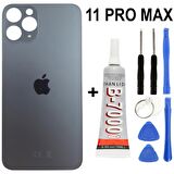 iPhone Uyumlu 11 Pro Max Arka Batarya Pil Kapağı + Yapıştırıcı + Tamir Set - Uzay Gri