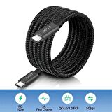 LivX Solid 100w 5a Type C To Type C PD 2.0 5 Gbps 1 Metre Hızlı Şarj Ve Data Kablosu Halat Örgülü Space Gray TCT-01