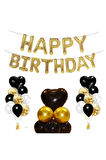 Siyah Kalpfolyo Happy Bırthday Doğum Günü Seti