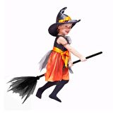 Siyah Cadı Şapkası + Süpürge Cadılar Bayramı Şapkası - Halloween Şapkası - Cadı Süpürgesi