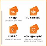 Coofbe 100w Pd 10in1 Type-C Hub Type-C to RJ45 4K HDMI SD Kart USB VGA Ethernet 3.5mm Dönüştürücü