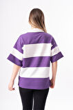 Kadın Polo Yaka Çizgili Oversize T-Shirt