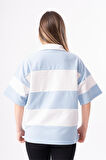 Kadın Polo Yaka Çizgili Oversize T-Shirt