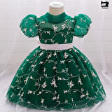 Brodeli Nakış İşlemeli Kız Çocuk Abiye - Bel Kurdalyeli Kız Çocuk Mezuniyet Elbisesi Çocuk Elbise