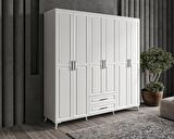 Ücretsiz Montaj - 100% MDF Sanat 6 Kapaklı Beyaz Gardırop - MDF Dolap - Elbise Dolabı