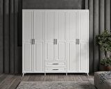 Ücretsiz Montaj - 100% MDF Sanat 6 Kapaklı Beyaz Gardırop - MDF Dolap - Elbise Dolabı