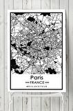 Fransa Paris Harita Dekoratif Tasarım Poster