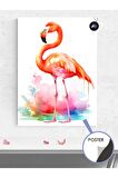 Renkli Flamingo Hayvan Poster - Afiş - Dekoratif Duvar Posteri