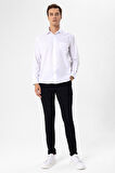 Beyaz Regular Armürlü Klasik Yaka Gömlek