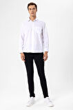 Beyaz Regular Armürlü Klasik Yaka Gömlek