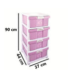 Omnipazar SRL-4003 Plastik Düz Komidin Mutfak Sebzelik 4 Katlı Pembe