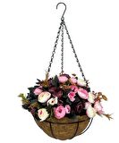 Yapay Çiçek Sarkaç Askılı Makreme Sepette Erengül Bordo Pembe Çiçek Sepeti