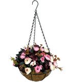 Yapay Çiçek Sarkaç Askılı Makreme Sepette Erengül Bordo Pembe Çiçek Sepeti