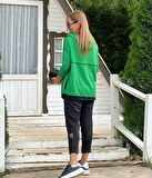 MDB Kadın Yeşil Kapşonlu Etek Ucu Detay Arma Ters Dikiş Gorunumlu Ikili Takım