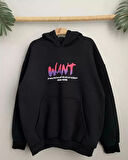 MDB Baskılı Üç İplik Kapüşonlu Oversize weatshirt  iyah