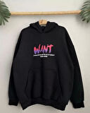 MDB Baskılı Üç İplik Kapüşonlu Oversize weatshirt  iyah