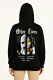 MDB Üç İplik Kapşonlu ön Ve Arka Baskılı weathirt Hoodie iyah