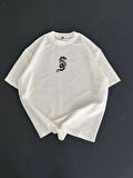 MDB Baskılı Oversize Bisiklet Yaka Tshirt  Beyaz