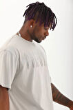 MDB Unisex Oversize Taşlı Bisiklet Yaka Thirt  Gri
