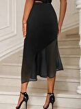 MDB Kadın Yüksek Bel Asimetrik Detaylı Ithal Krep Etek
