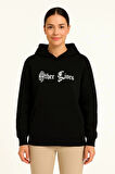 MDB Üç İplik Kapşonlu ön Ve Arka Baskılı weathirt Hoodie iyah