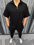 MDB Unisex Yarım Fermuarlı Basic Thirt  iyah
