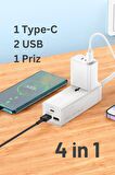 AC99A 1.5M Talent 2 Adet USB 1 Adet Type-C 1 Adet Priz PD30W Şarj Aleti 