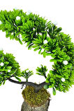 Yapay Çiçek Bonsai Ağacı Kütük Saksıda Beyaz Tomurcuklu Hilal Model Dekoratif Yapay Ağaç Bonzai 30*20 CM