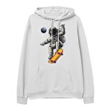 Astro-13  Baskılı Beyaz Hoodie