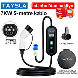Taysla 7 kW 16A Ev Tipi Bireysel Taşınabilir Portatif Elektrikli Araç Şarj İstasyonu 7 Metre