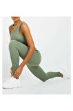 Fitilli Seamless Çizgili Tayt Yüksek Bel Dayanıklı Örme Kumaş Spor Tayt Toparlayıcı