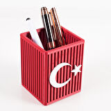 Kırmızı Beyaz 3D Türk Bayrağı Kalemlik Ofis Masa üstü Aksesuar İş yeri Hediyesi