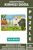 Premium Eğlenceli Eğitici Görsel Algı Problem Çözme Becerisi Çocuk Puzzle 24 Parça KIRMIZI DOĞA