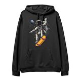 Astro-13  Baskılı Siyah Hoodie