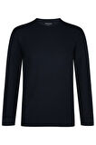 Süvari O Yaka Waffle Desenli Lacivert Sweatshirt