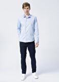 Süvari Gm2024700271 Klasik Yaka Slim Fit Armürlü Mavi Erkek Gömlek