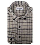 Süvari Slim Fit Desenli Flanel Uzun Bej Erkek Gömlek