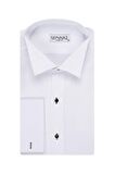 Slim Fit Ata Yaka Siyah Düğmeli Beyaz Erkek Smokin Gömlek