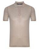 Süvari Bol Kesim Jakarlı 179 Desen Polo Yaka Bej Tshirt