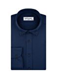 Slim Fit Armür Desenli Lacivert Erkek Gömlek