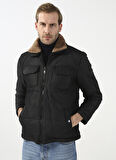 Süvari Mono Yaka  Slim Fit Kapitone Siyah Erkek Mont MN2008700287