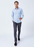 Süvari Slim Fit Klasik Yaka Armürlü Mavi Erkek Gömlek GM2024700299