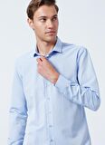 Süvari Slim Fit Klasik Yaka Armürlü Mavi Erkek Gömlek GM2024700299