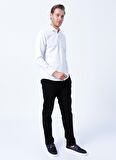 Süvari Slim Fit Klasik Yaka Armürlü Beyaz Erkek Gömlek GM2024700327