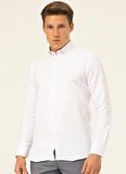 Süvari Slim Fit Klasik Yaka Armürlü Beyaz Erkek Gömlek GM2024700327