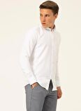 Süvari Slim Fit Klasik Yaka Armürlü Beyaz Erkek Gömlek GM2024700327
